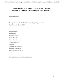 Pharmacology Part 1: Introduction to Pharmaoclogy and Pharmacodynamics