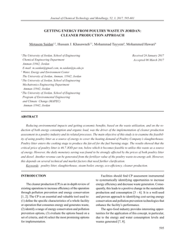 Getting Energy from Poultry Waste in Jordan: Cleaner Production Approach
