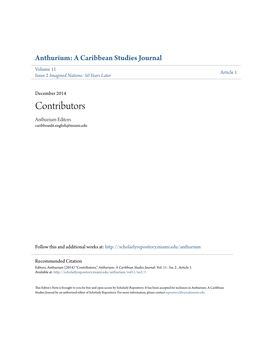 Contributors Anthurium Editors Caribbeanlit.English@Miami.Edu