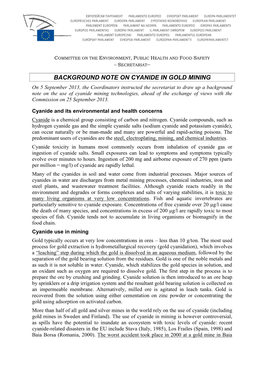 Background Note on Cyanide in Gold Mining