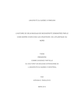 L'histoire De Deux Niveaux De Biodiversité Demontrée Par Le Code-Barre D'adn Chez Les Crustacés De L'atlantique Du Nord