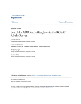 Search for GRB X-Ray Afterglows in the ROSAT All-Sky Survey Jochen Greiner Astrophysical Institute Potsdam - Potsdam Germany