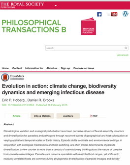 Climate Change, Biodiversity Dynamics and Emerging Infectious Disease Eric P