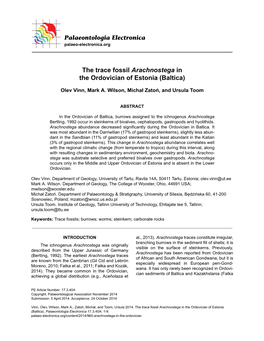 The Trace Fossil Arachnostega in the Ordovician of Estonia (Baltica)