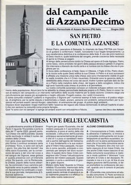 Dal Catnpanile Di Azzano Decitno Bollettino Parrocchiale Di Azzano Decimo (PN) Italia Giugno 2003