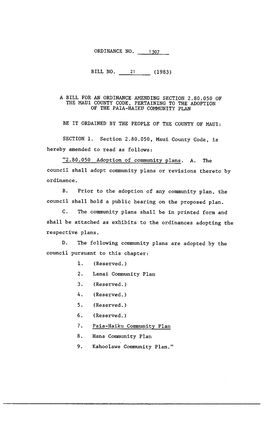 Ordinance No. 1 307 Bill No. 21 (1983) a Bill For