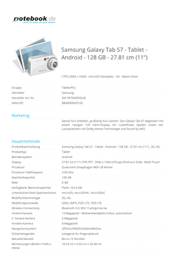 Samsung Galaxy Tab S7 - Tablet - Android - 128 GB - 27.81 Cm (11")
