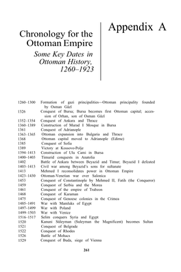 Appendix a Chronology for the Ottoman Empire Some Key Dates in Ottoman History, 1260–1923