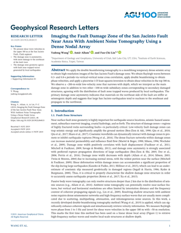 Imaging the Fault Damage Zone of the San Jacinto Fault Near Anza with Ambient Noise Tomography 1