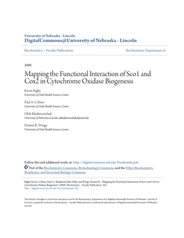 Mapping the Functional Interaction of Sco1 and Cox2 in Cytochrome Oxidase Biogenesis Kevin Rigby University of Utah Health Sciences Center