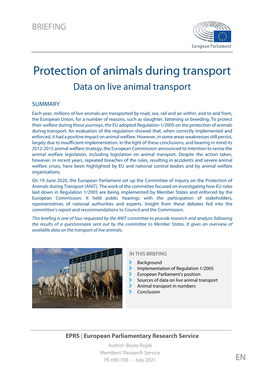 Protection of Animals During Transport: Data on Live Animal Transport