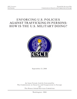 Enforcing Us Policies Against Trafficking in Persons: How Is the Us Military Doing?
