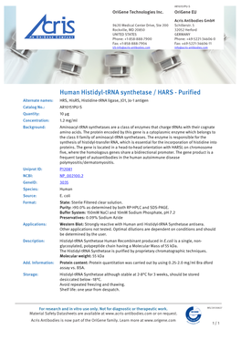 Human Histidyl-Trna Synthetase / HARS