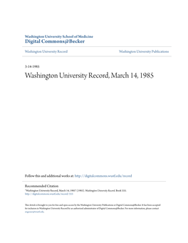 Washington University Record, March 14, 1985