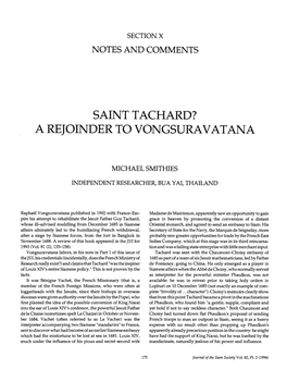 Saint Tachard? a Rejoinder to Vongsuravatana