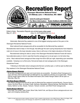 Recreation Reports Are Printed Every Week Through Memorial