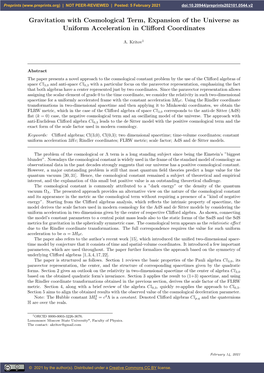 Gravitation with Cosmological Term, Expansion of the Universe As Uniform Acceleration in Cliﬀord Coordinates