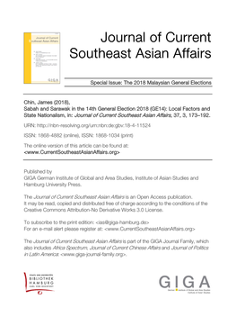Sabah and Sarawak in the 14Th General Election 2018 (GE14): Local Factors and State Nationalism, In: Journal of Current Southeast Asian Affairs, 37, 3, 173–192