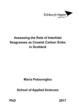 Assessing the Role of Intertidal Seagrasses As Coastal Carbon Sinks in Scotland