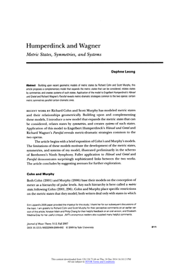 Humperdinck and Wagner: Metric States, Symmetries, and Systems