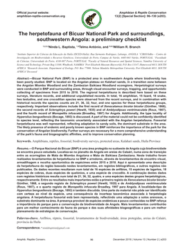 The Herpetofauna of Bicuar National Park and Surroundings, Southwestern Angola: a Preliminary Checklist