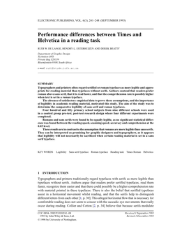 Performance Differences Between Times and Helvetica in a Reading Task