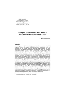 Religion, Settlements and Israel's Relations with Palestinian Arabs