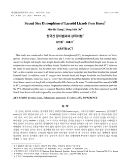 Sexual Size Dimorphism of Lacertid Lizards from Korea1