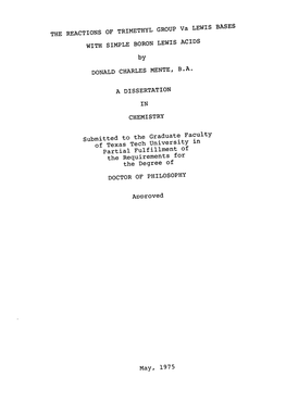 THE REACTIONS of TRIMETHYL GROUP Va LEWIS BASES with SIMPLE BORON LEWIS ACIDS