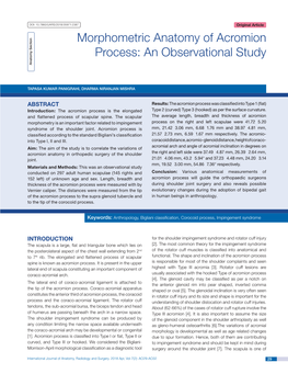 Morphometric Anatomy of Acromion Process: an Observational Study Anatomy Section