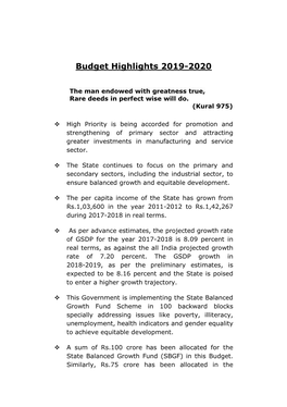 Budget Highlights 2019-2020