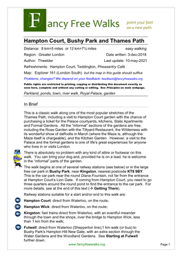 Hampton Court, Bushy Park, Thames Path