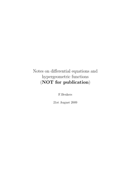 Notes on Differential Equations and Hypergeometric Functions