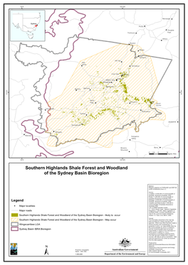 Map of Southern Highlands Shale Forest and Woodland of the Sydney