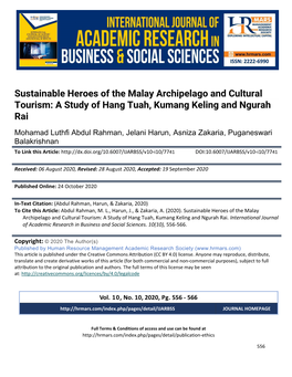 Sustainable Heroes of the Malay Archipelago and Cultural Tourism: a Study of Hang Tuah, Kumang Keling and Ngurah Rai