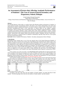 An Assessment of Factors That Affecting Academic Performances of Students’: the Case of Assosa General Secondary and Preparatory School, Ethiopia