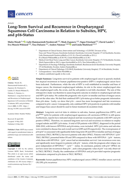 Long-Term Survival and Recurrence in Oropharyngeal Squamous Cell Carcinoma in Relation to Subsites, HPV, and P16-Status