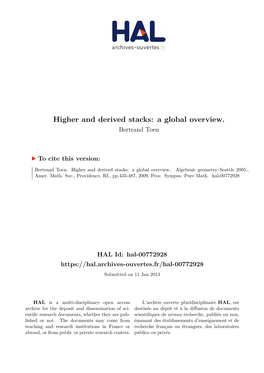 Higher and Derived Stacks: a Global Overview. Bertrand Toen