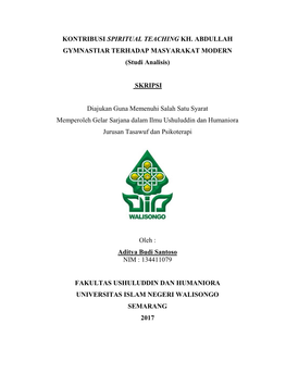 KONTRIBUSI SPIRITUAL TEACHING KH. ABDULLAH GYMNASTIAR TERHADAP MASYARAKAT MODERN (Studi Analisis)