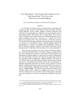 Just Win, Baby”: the Tenth Circuit Rejects the “Anything Goes” Tactics of the Hail-Litigation Gold Rush