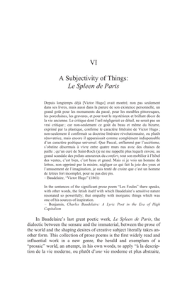 VI a Subjectivity of Things: Le Spleen De Paris