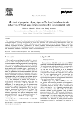 Polystyrene Triblock Copolymers Crosslinked in the Disordered State Shinichi Sakurai*, Sakae Aida, Shunji Nomura