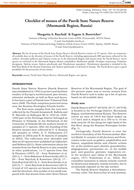 Checklist of Mosses of the Pasvik State Nature Reserve (Murmansk Region, Russia)