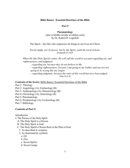 Bible Basics: Essential Doctrines of the Bible Part 5 Pneumatology (Also