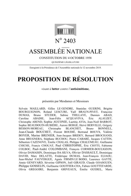 N° 2403 Assemblée Nationale Proposition De Résolution