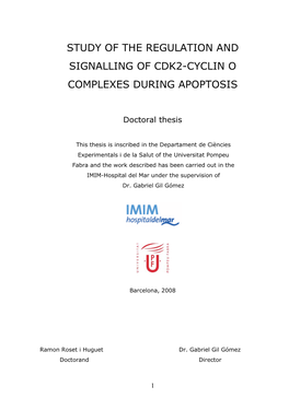 Study of the Regulation and Signalling of Cdk2-Cyclin O Complexes During Apoptosis