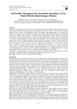 Soil Fertility Management for Sustainable Agriculture: a Case Studyof District Bahawalnagar, Pakistan