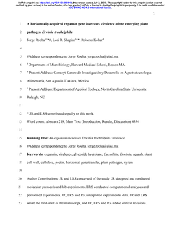 1 a Horizontally Acquired Expansin Gene Increases Virulence of the Emerging Plant