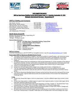 2018 COMPETITOR NOTES Dirtcar Sportsman-Modified Series North Region Event #4– Saturday, September 15 2018 Mohawk, International Raceway – Hogansburg, NY