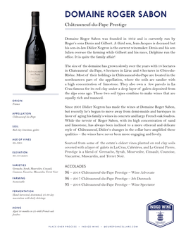 DOMAINE ROGER SABON Châteauneuf-Du-Pape Prestige